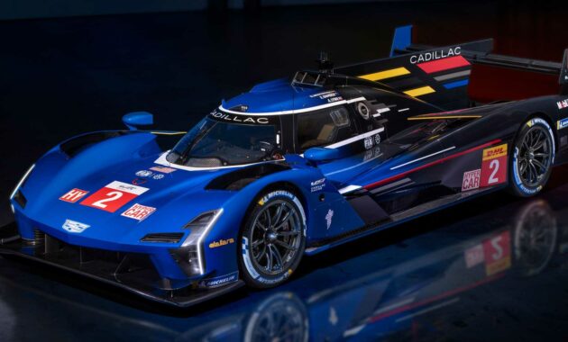 Cadillac V-LMDh Race Car Debuts In Blue, Red, and Gold Color Scheme