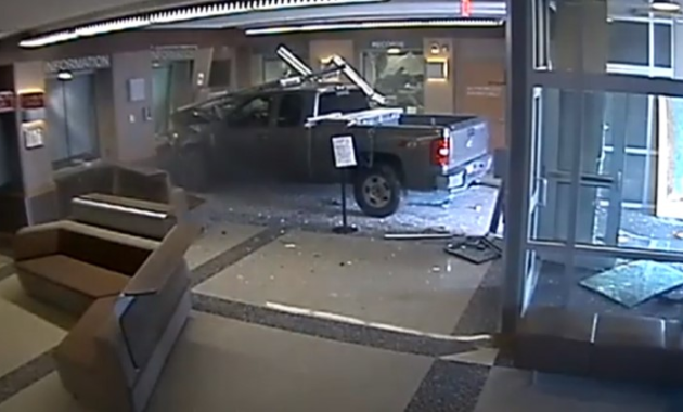 Video shows how a man crashed a pickup truck into a Colorado police station